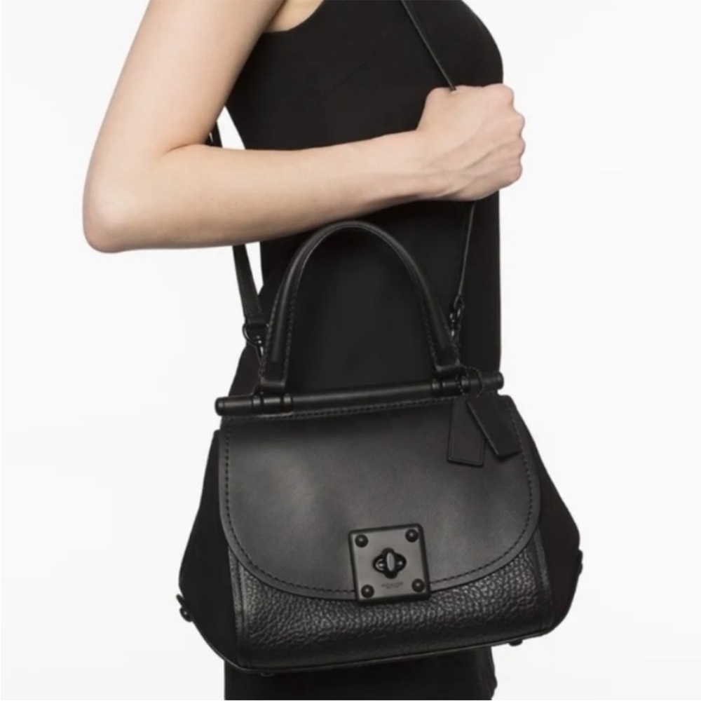Coach Black Leather Satchel with Silver-Tone Hardware - Picture 4 of 14